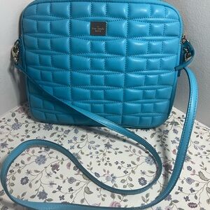 Auth Kate Spade Bryce Adriatic Turquoise Blue Quilted Shoulder Crossbody Bag.
